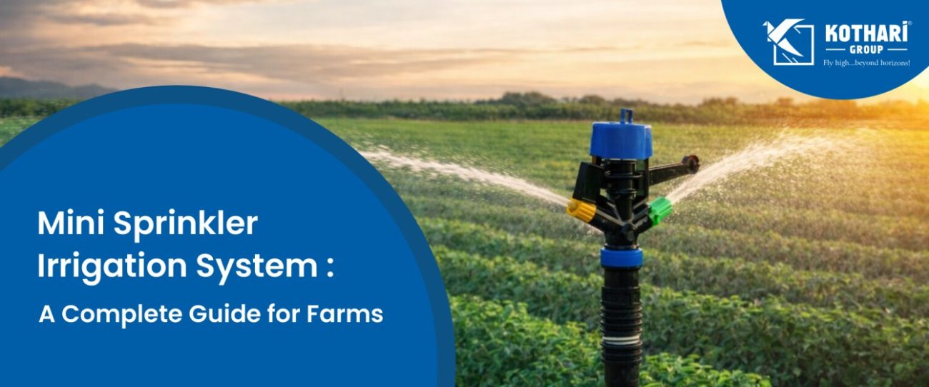 Mini sprinkler irrigation system watering a farm field
